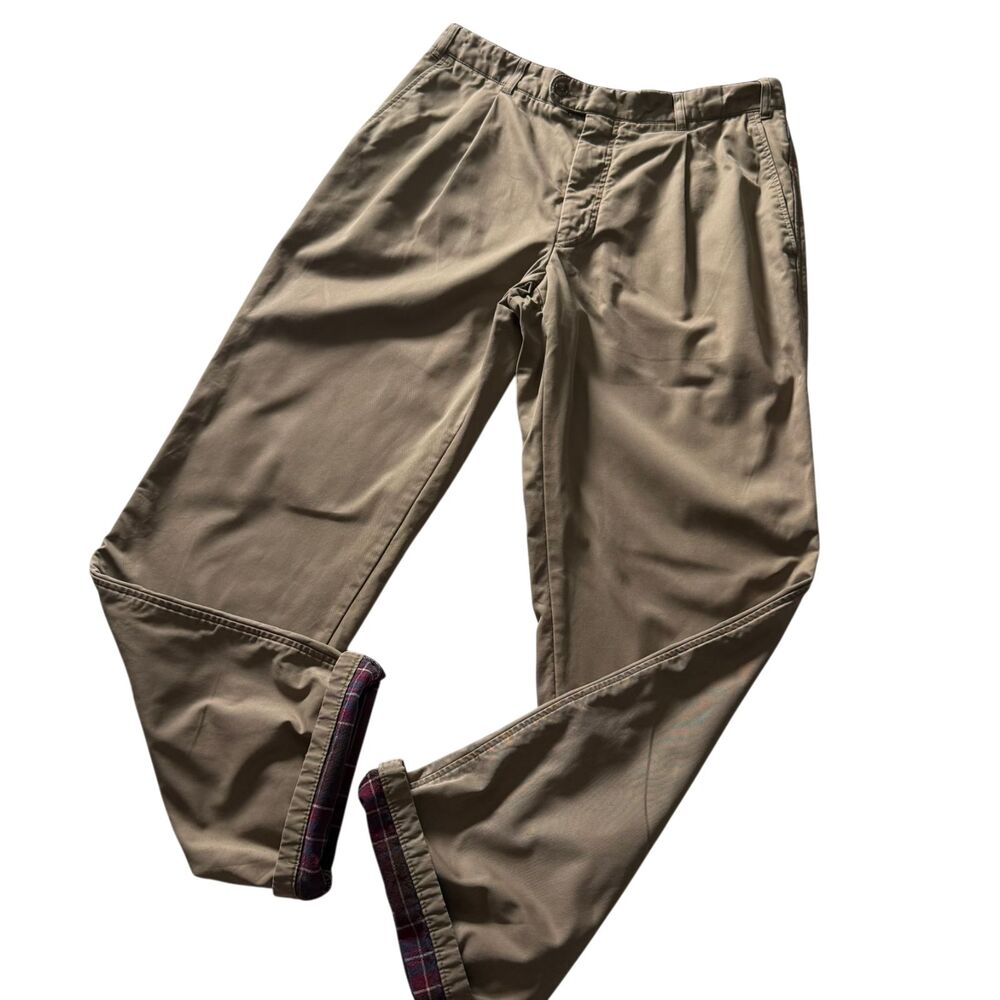 Vintage Bugatti Pleated Chino Pants Khaki Plaid Cuff Lined Made In Canada 34x32